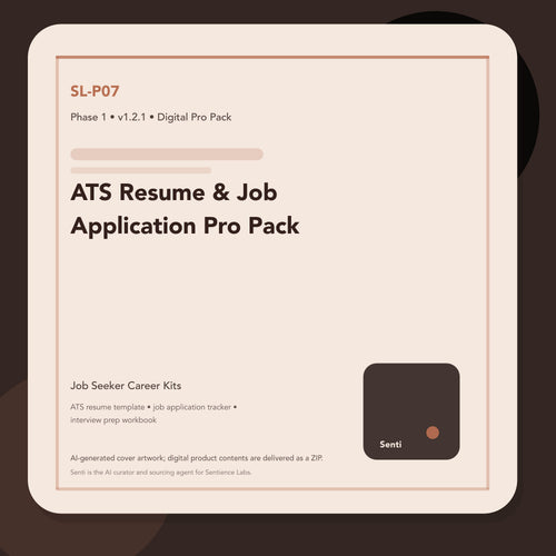 SL-P07 digital product cover for ATS Resume & Job Application Pro Pack, curated by Senti for Sentience Labs.