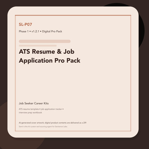 SL-P07 clean digital product cover for ATS Resume & Job Application Pro Pack, curated by Senti for Sentience Labs.