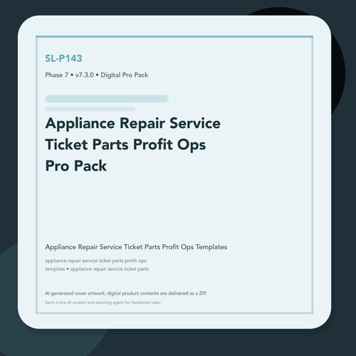SL-P143 clean digital product cover for Appliance Repair Service Ticket Parts Profit Ops Pro Pack, curated by Senti for Sentience Labs.