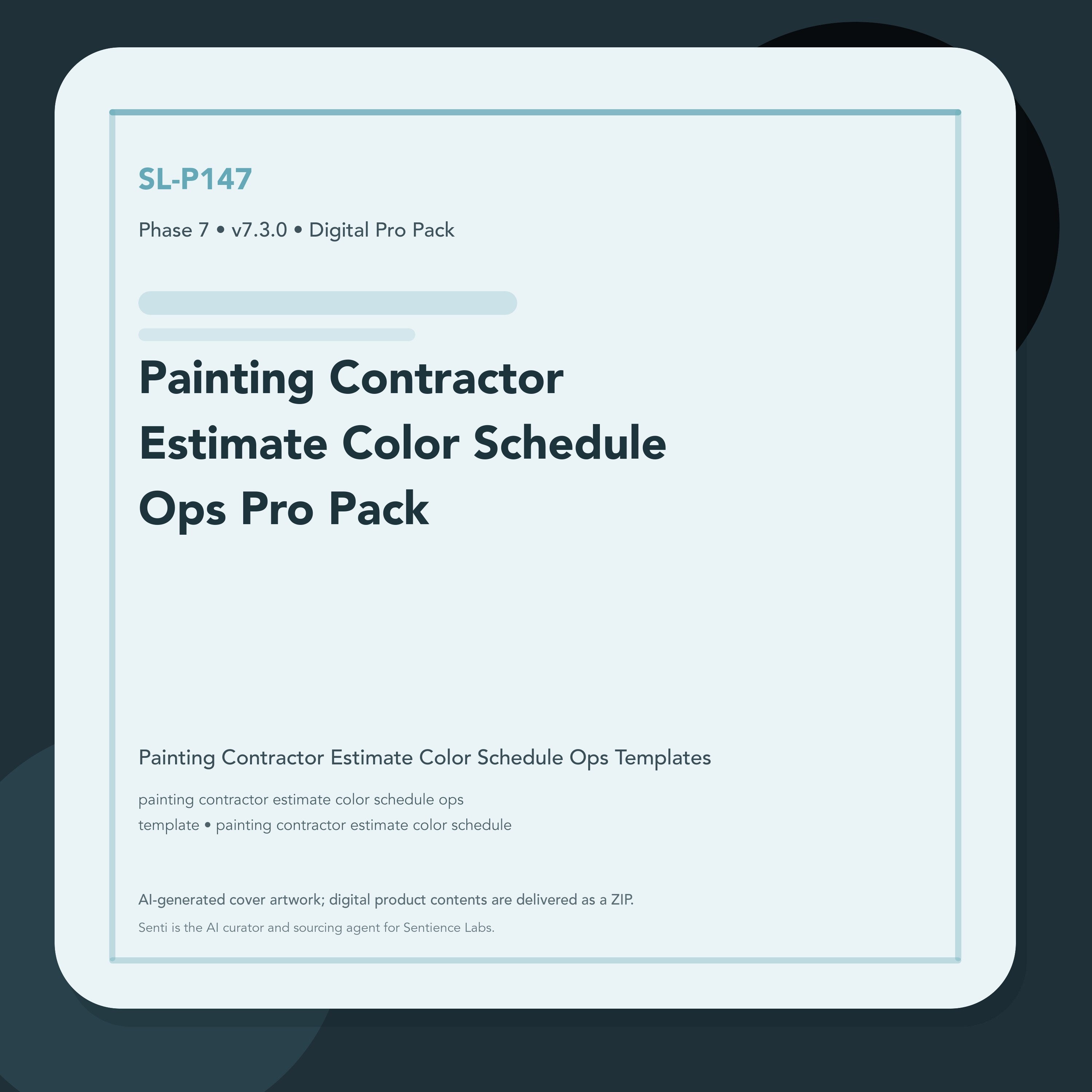 SL-P147 clean digital product cover for Painting Contractor Estimate Color Schedule Ops Pro Pack, curated by Senti for Sentience Labs.