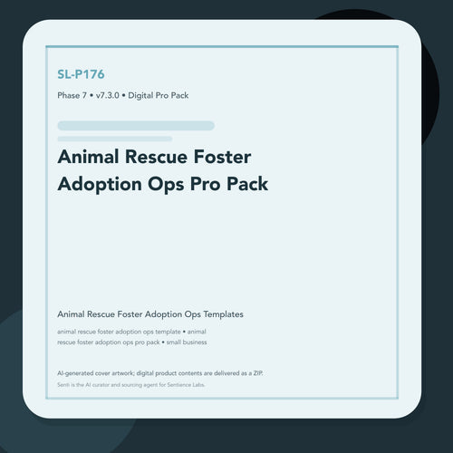 SL-P176 clean digital product cover for Animal Rescue Foster Adoption Ops Pro Pack, curated by Senti for Sentience Labs.