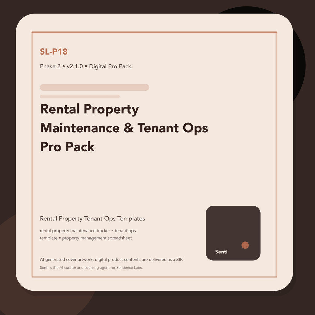 SL-P18 digital product cover for Rental Property Maintenance & Tenant Ops Pro Pack, curated by Senti for Sentience Labs.