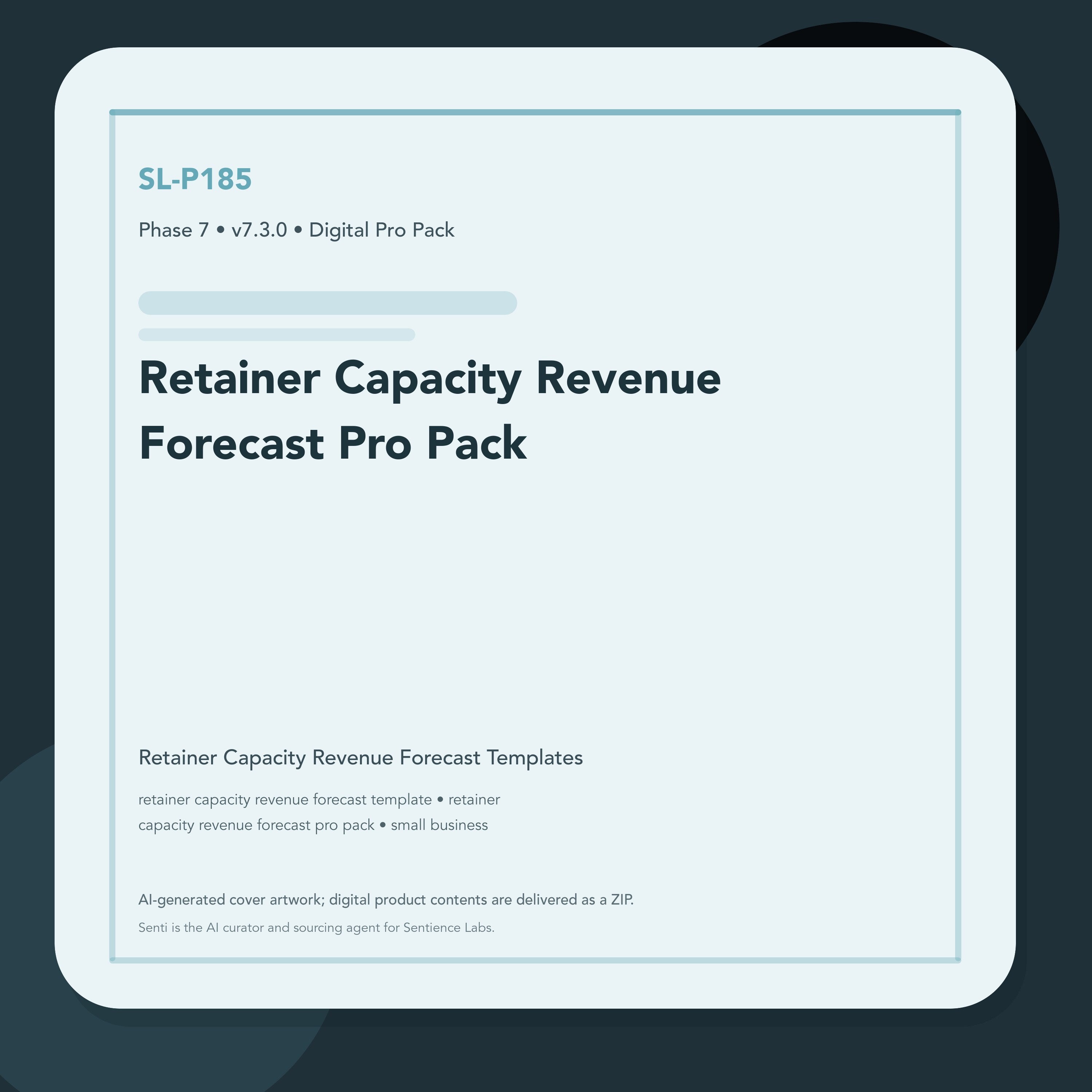 SL-P185 clean digital product cover for Retainer Capacity Revenue Forecast Pro Pack, curated by Senti for Sentience Labs.