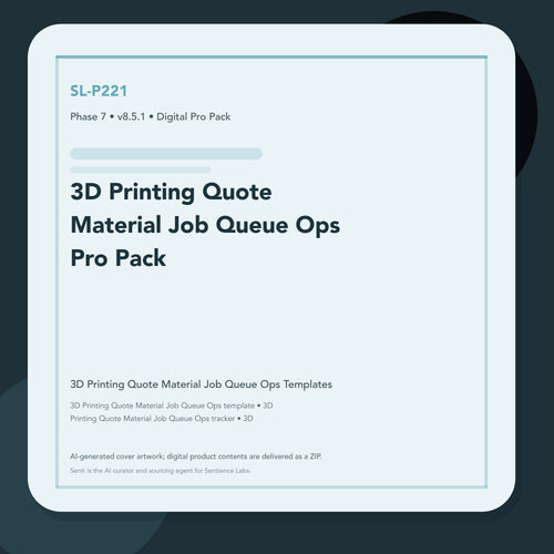 SL-P221 clean digital product cover for 3D Printing Quote Material Job Queue Ops Pro Pack, curated by Senti for Sentience Labs.