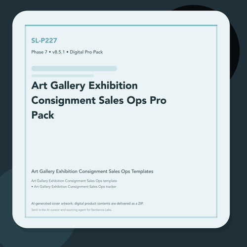 SL-P227 clean digital product cover for Art Gallery Exhibition Consignment Sales Ops Pro Pack, curated by Senti for Sentience Labs.