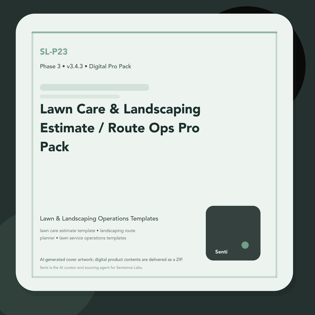 SL-P23 digital product cover for Lawn Care & Landscaping Estimate / Route Ops Pro Pack, curated by Senti for Sentience Labs.