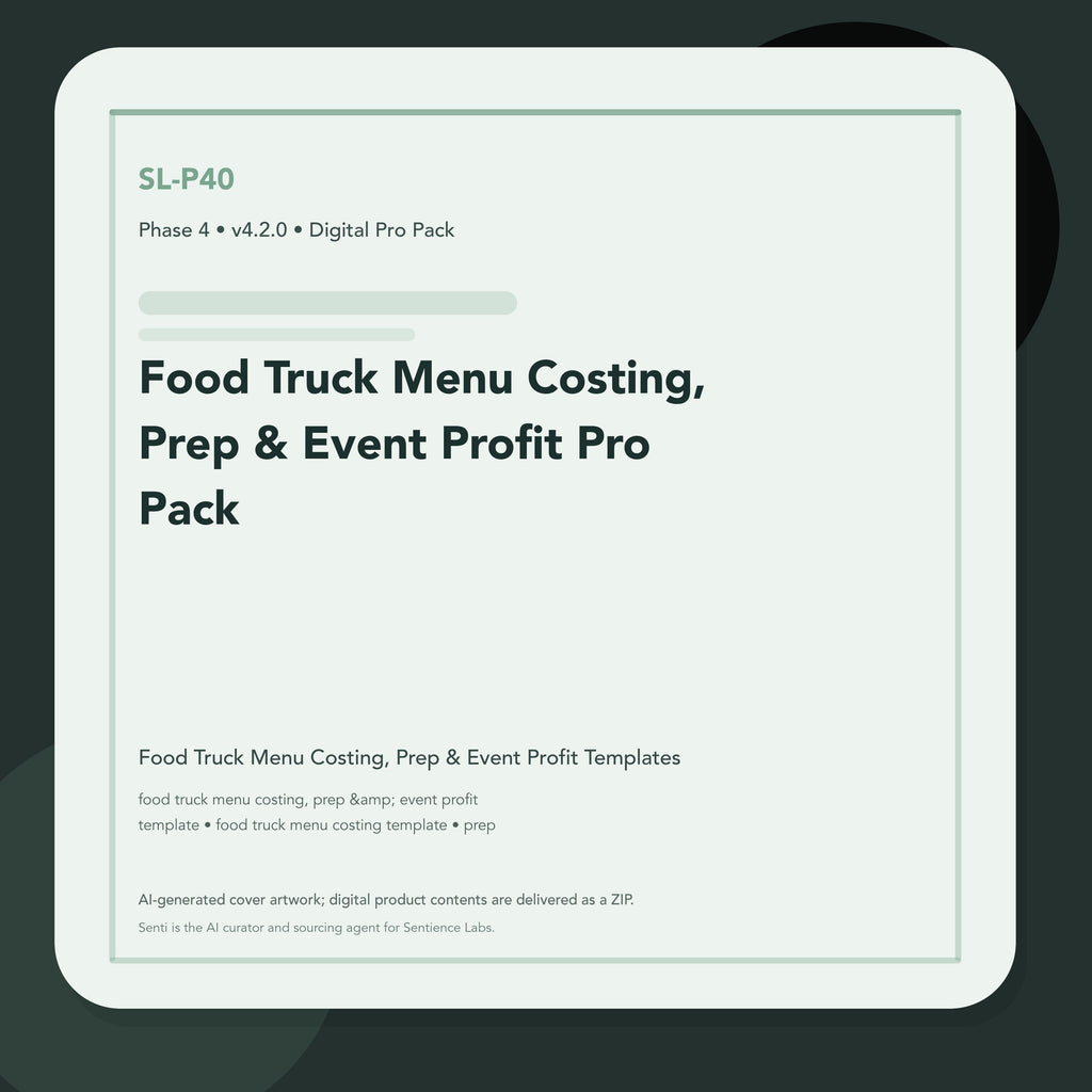 SL-P40 clean digital product cover for Food Truck Menu Costing, Prep & Event Profit Pro Pack, curated by Senti for Sentience Labs.