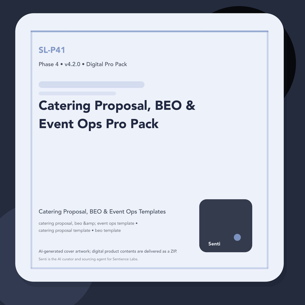 SL-P41 digital product cover for Catering Proposal, BEO & Event Ops Pro Pack, curated by Senti for Sentience Labs.