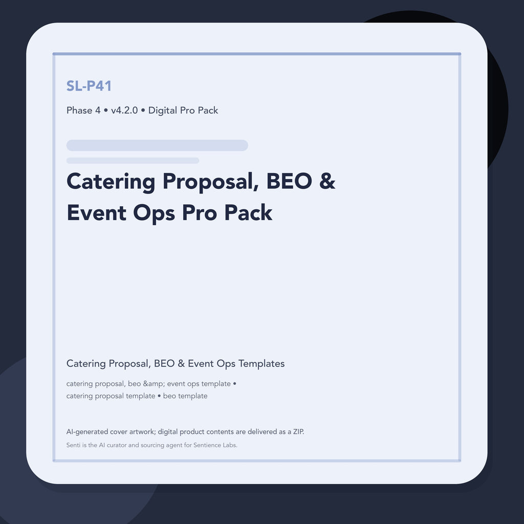 SL-P41 clean digital product cover for Catering Proposal, BEO & Event Ops Pro Pack, curated by Senti for Sentience Labs.