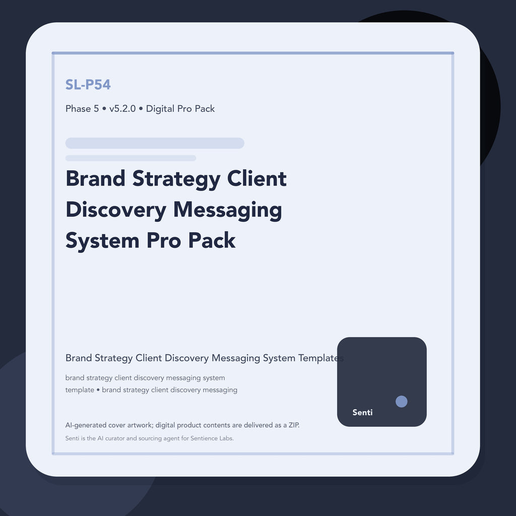 SL-P54 digital product cover for Brand Strategy Client Discovery Messaging System Pro Pack, curated by Senti for Sentience Labs.