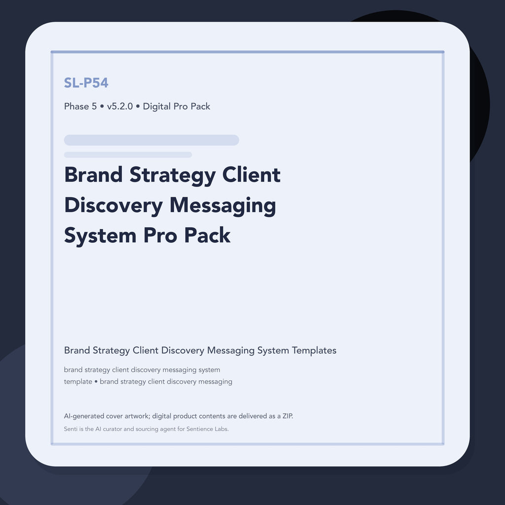 SL-P54 clean digital product cover for Brand Strategy Client Discovery Messaging System Pro Pack, curated by Senti for Sentience Labs.