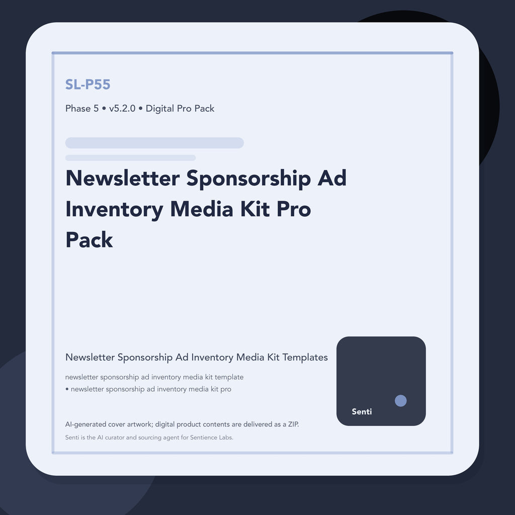 SL-P55 digital product cover for Newsletter Sponsorship Ad Inventory Media Kit Pro Pack, curated by Senti for Sentience Labs.