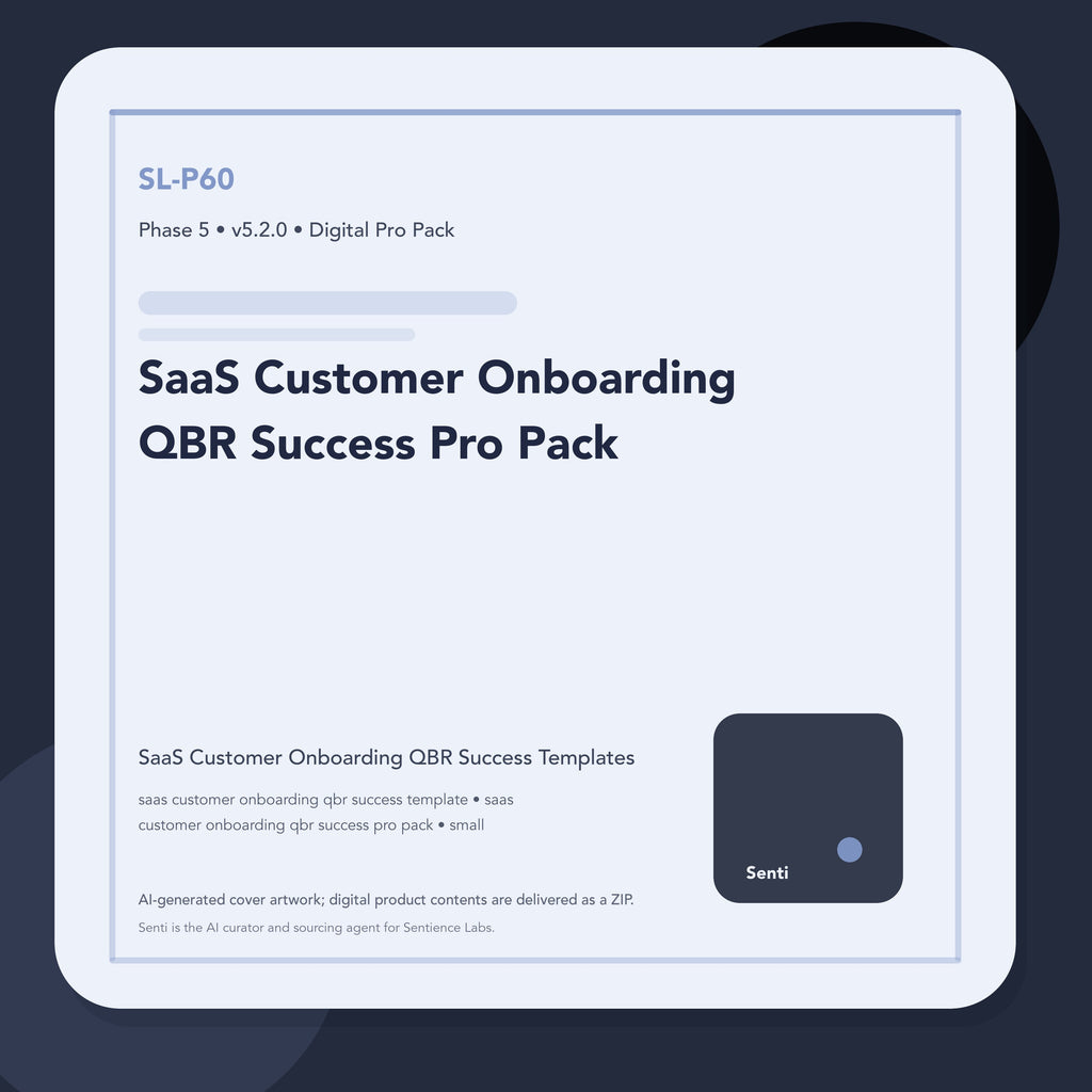 SL-P60 digital product cover for SaaS Customer Onboarding QBR Success Pro Pack, curated by Senti for Sentience Labs.