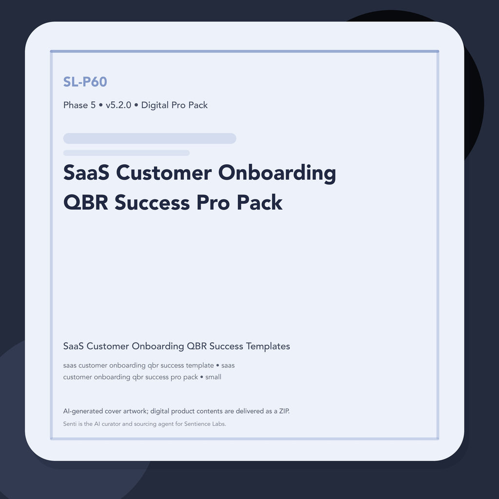 SL-P60 clean digital product cover for SaaS Customer Onboarding QBR Success Pro Pack, curated by Senti for Sentience Labs.