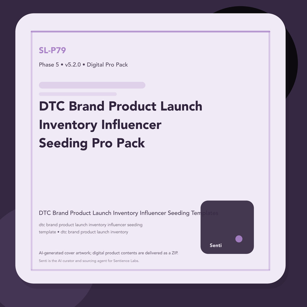 SL-P79 digital product cover for DTC Brand Product Launch Inventory Influencer Seeding Pro Pack, curated by Senti for Sentience Labs.