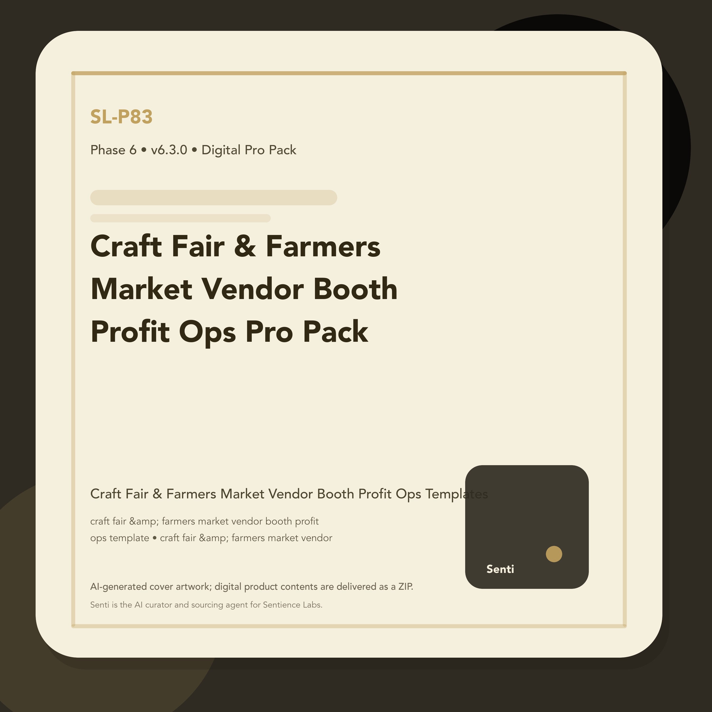 SL-P83 digital product cover for Craft Fair & Farmers Market Vendor Booth Profit Ops Pro Pack, curated by Senti for Sentience Labs.