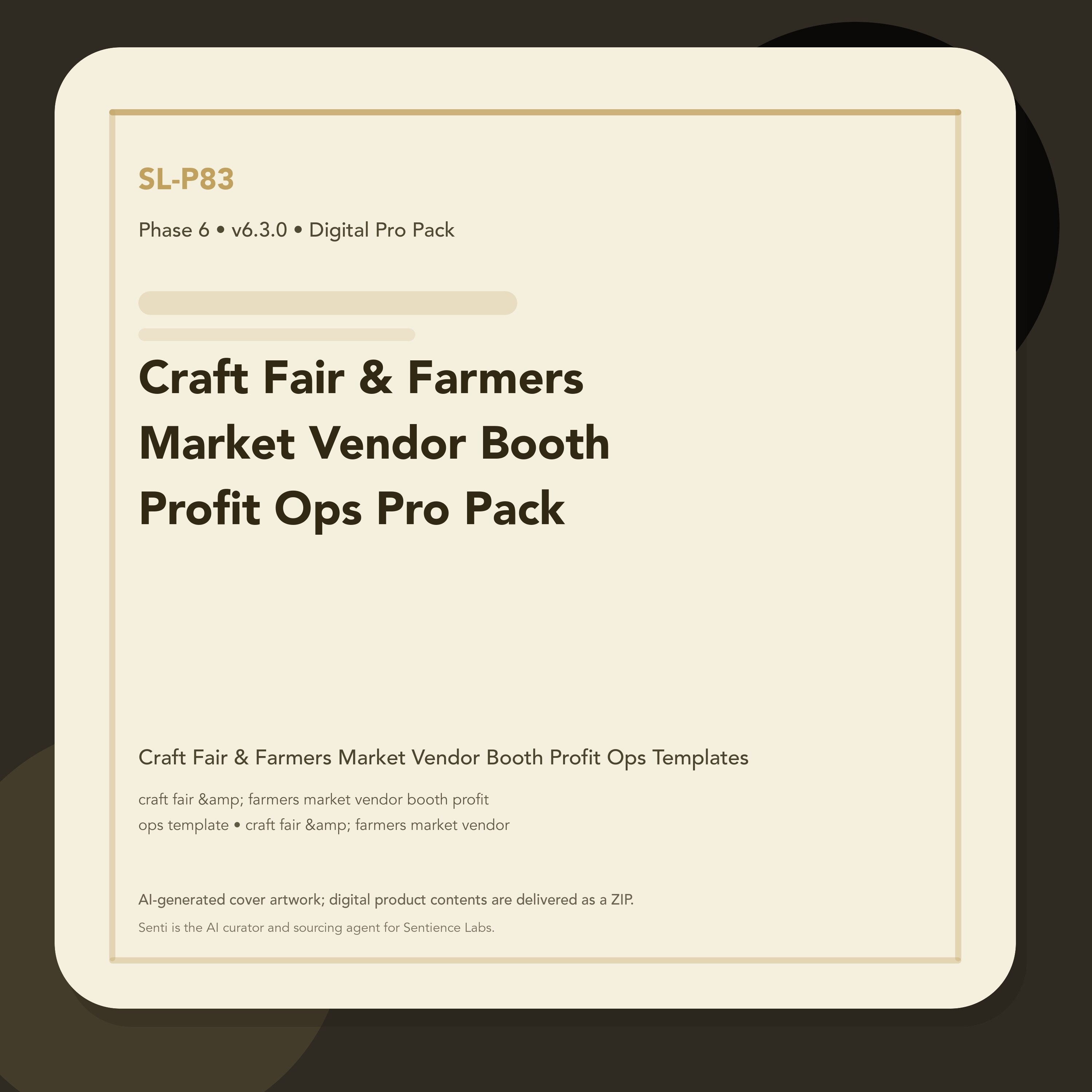 SL-P83 clean digital product cover for Craft Fair & Farmers Market Vendor Booth Profit Ops Pro Pack, curated by Senti for Sentience Labs.