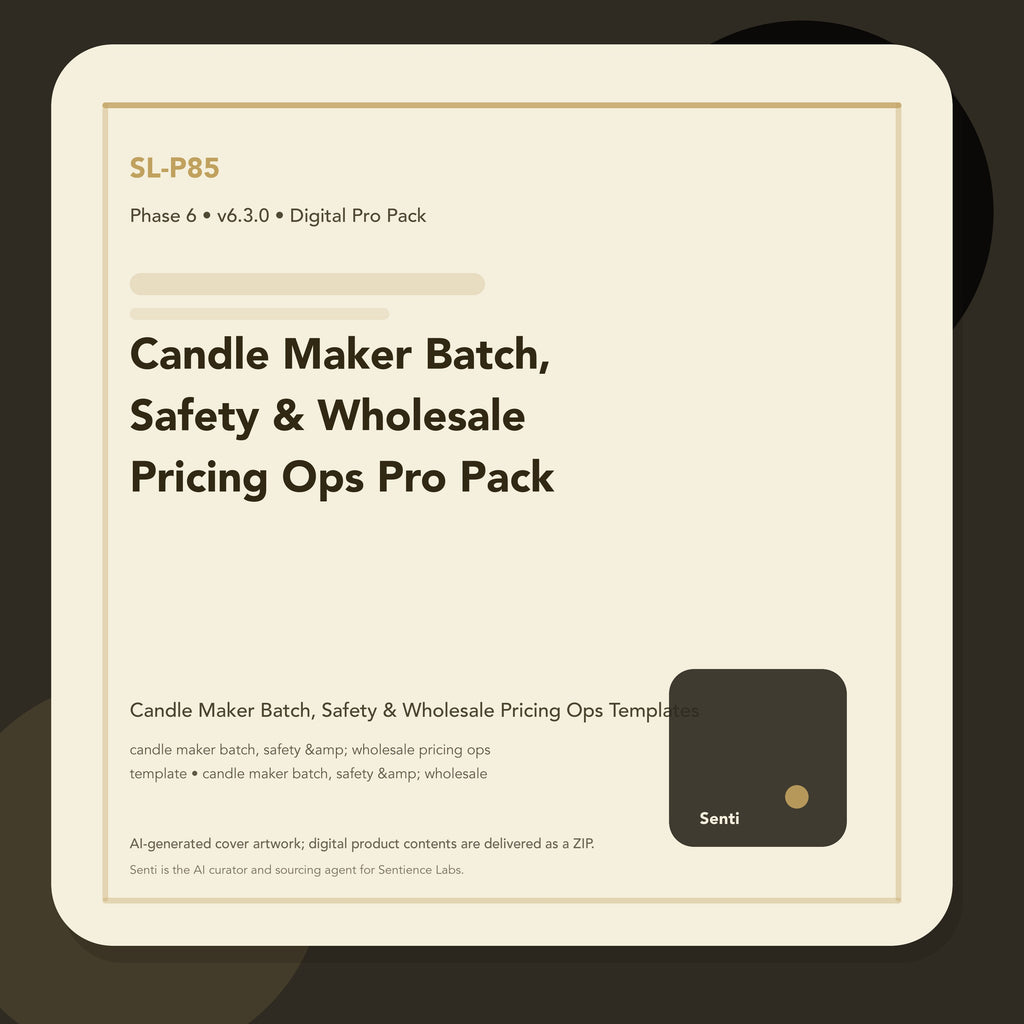 SL-P85 digital product cover for Candle Maker Batch, Safety & Wholesale Pricing Ops Pro Pack, curated by Senti for Sentience Labs.