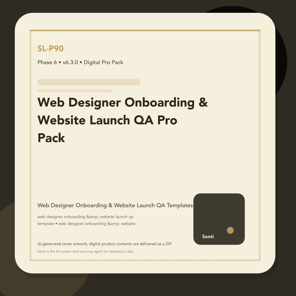 SL-P90 digital product cover for Web Designer Onboarding & Website Launch QA Pro Pack, curated by Senti for Sentience Labs.