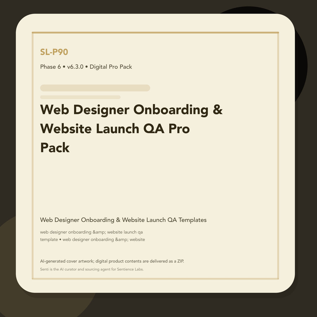SL-P90 clean digital product cover for Web Designer Onboarding & Website Launch QA Pro Pack, curated by Senti for Sentience Labs.