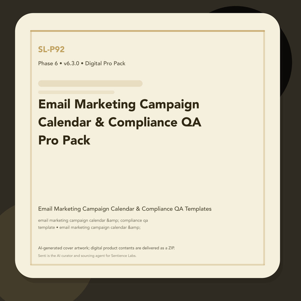 SL-P92 clean digital product cover for Email Marketing Campaign Calendar & Compliance QA Pro Pack, curated by Senti for Sentience Labs.