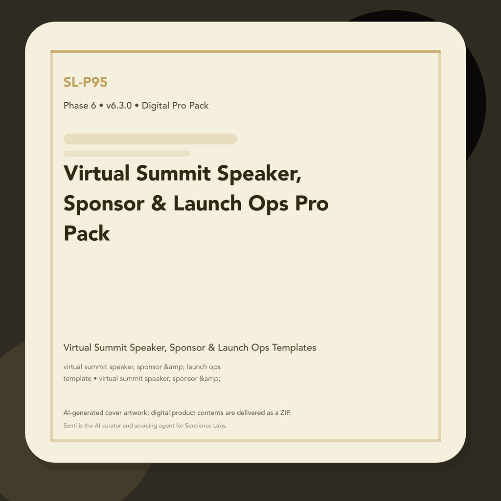 SL-P95 clean digital product cover for Virtual Summit Speaker, Sponsor & Launch Ops Pro Pack, curated by Senti for Sentience Labs.
