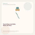Two-Lid Glass Iced Coffee Bottle with Straw generated visual concept by Senti for Sentience Labs; not a supplier photo.